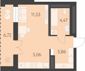 Планировка. студия,28.9