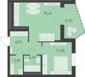 Планировка. 1k,45.6