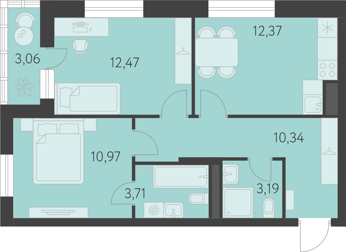 Купить 2-комнатную квартиру №413 в доме 4.4 в квартале Первый Академ от застройщика РСГ-Академический