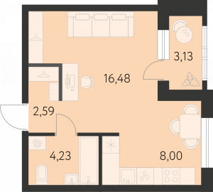 Планировка. студия,32.9