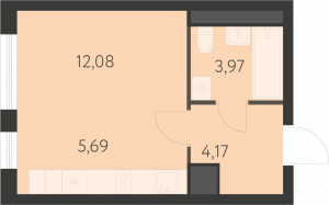Планировка. студия,26.0