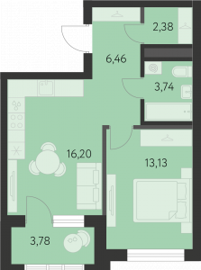 Планировка. 1k,43.8