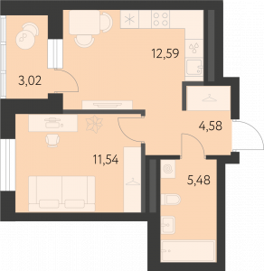 Планировка. 1k,35.7