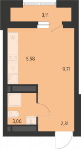 Планировка. студия,22.4